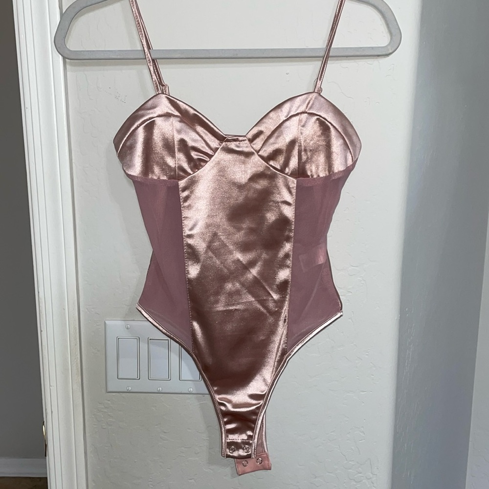 Prettylittlething Size 2 Sheer Pink Chrome Bodysuit